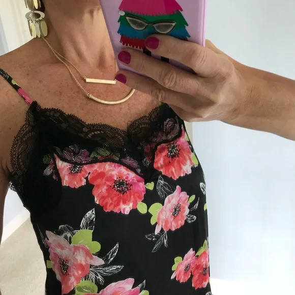 Black Floral & Lace Midi Slip Dress - Picture 2 of 8